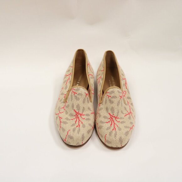 NEW Stubbs & Wootton Size 7 Needlepoint Slipper In Tan, Taupe and Red - Picture 2 of 10